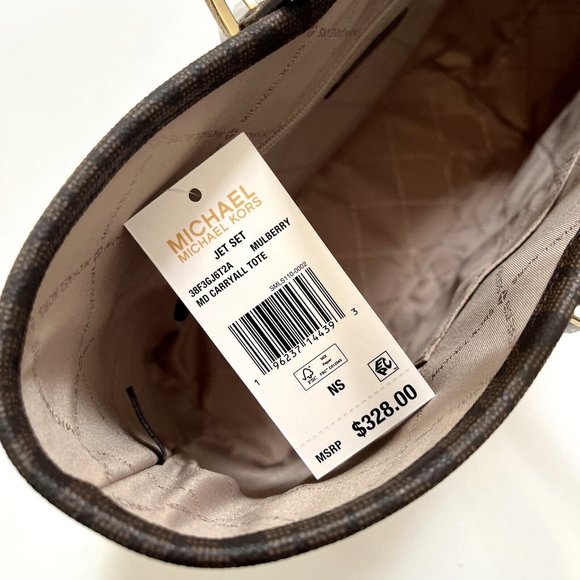 NWT Michael Kors Jet Set Tote Bag Debossed Patent Mulberry Red Gold Charm $330 - Picture 9 of 10